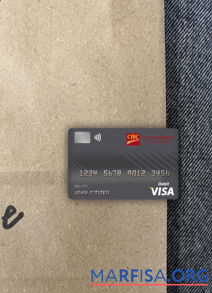 Downloadable Dominica Cibc first caribbean international bank visa debit card photolook front sample